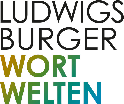 Schwarze Schrift zeigt den Schriftzug "Ludwigsburger". Darunter in bunter Regenbogenschrift steht WORT WELTEN.