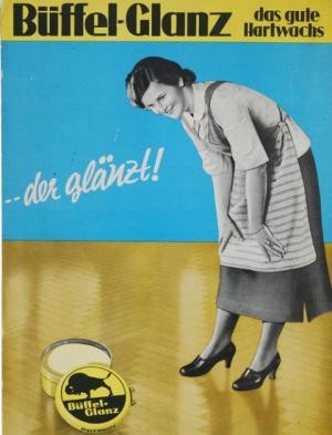 Werbeplakat für Fußbodenpflege als Werbebanner-Aufsteller, 1953