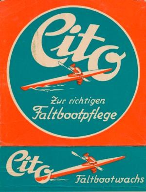 Werbeplakat für das Faltbootwachs "Cito", welches 1950 auf den Markt kam.