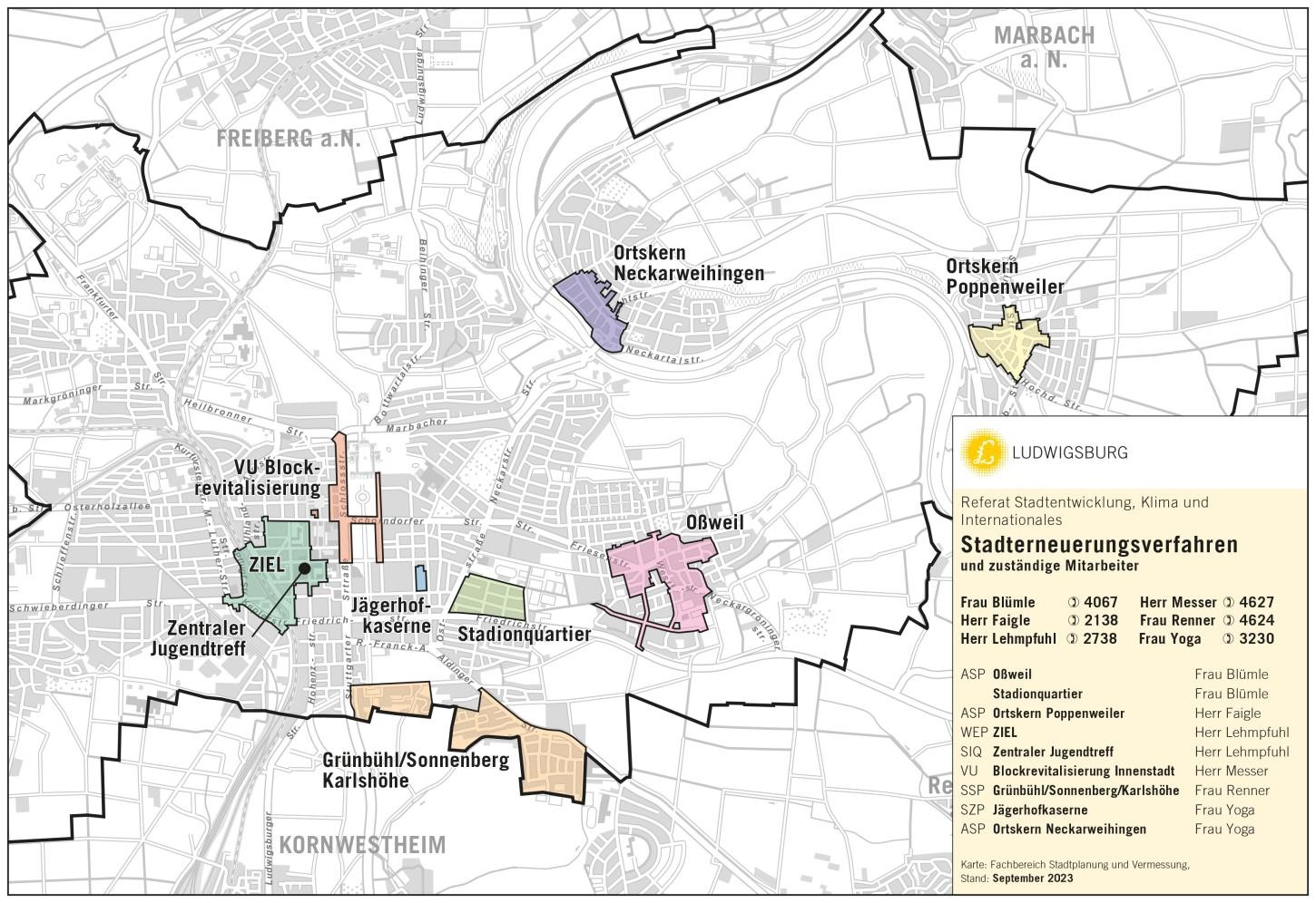Übersicht Sanierungsgebiete in Ludwigsburg, Stand Januar 2021