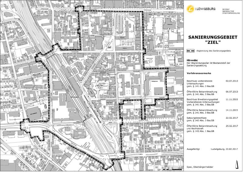 Abgrenzung Sanierungsgebiet in der Ludwigsburger Innenstadt gemäß Sanierungsbeschluss 2017