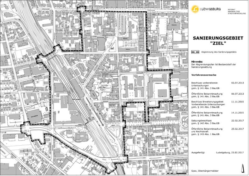 Abgrenzung Sanierungsgebiet ZIEL - Ausgefertigt 23.2.2017 Abgrenzung Sanierungsgebiet in der Ludwigsburger Innenstadt gemäß Sanierungsbeschluss 2017