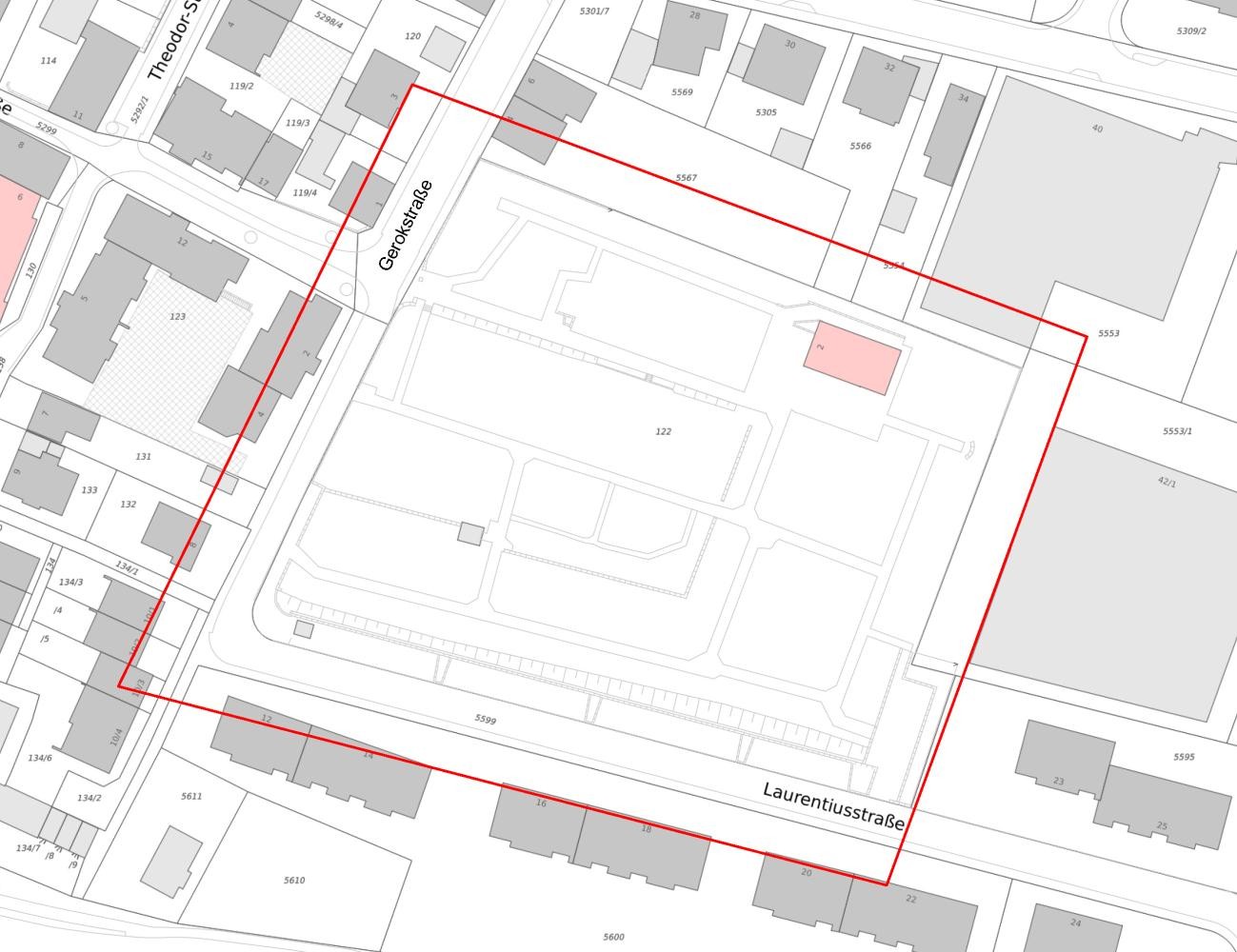 Stadtplanausschnitt mit Fluggebiet zum Drohnenflug Gerokstr. 2 am 03.12.2025