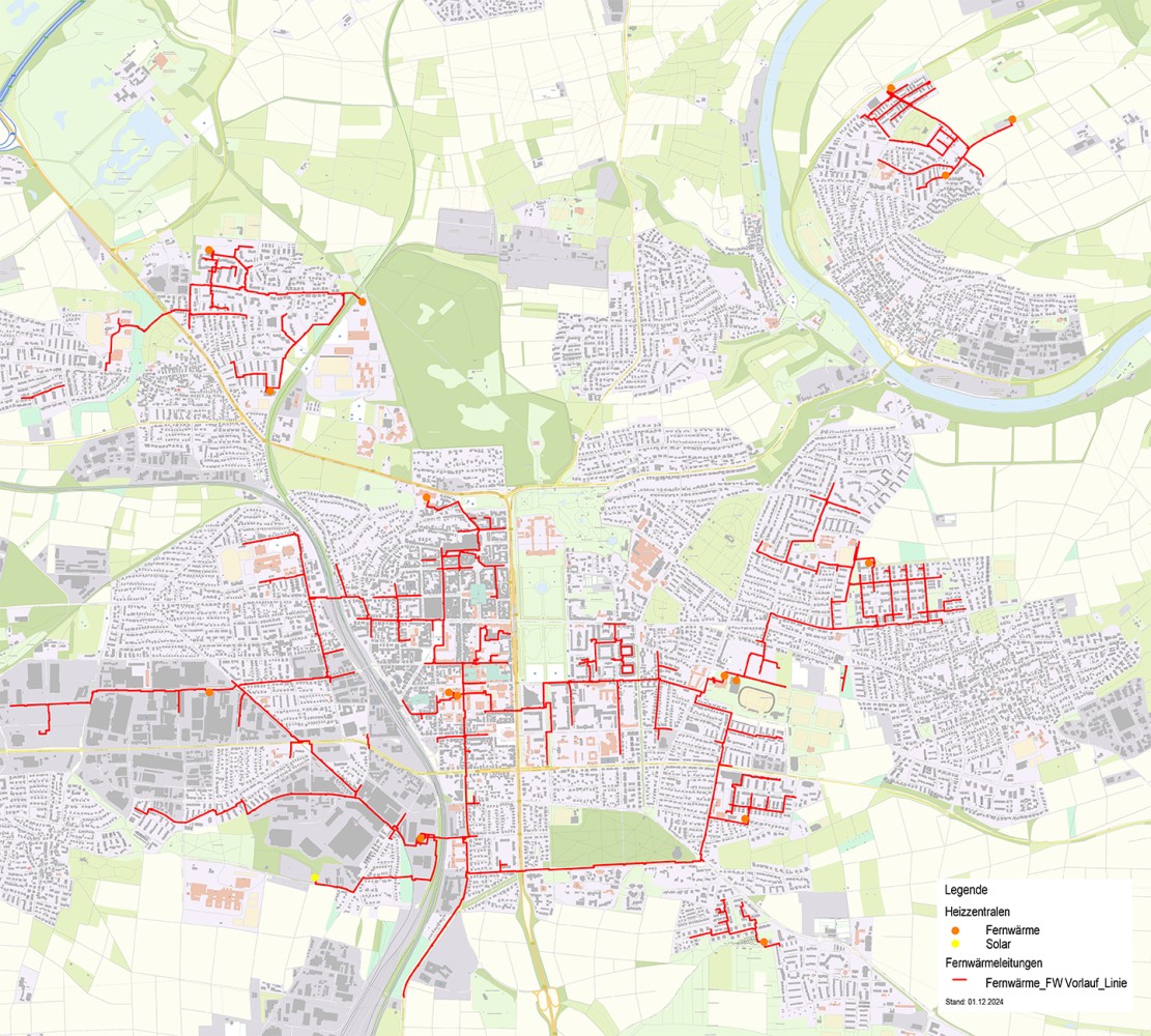 Karte Ludwigsburg, Netzplan Fernwärme