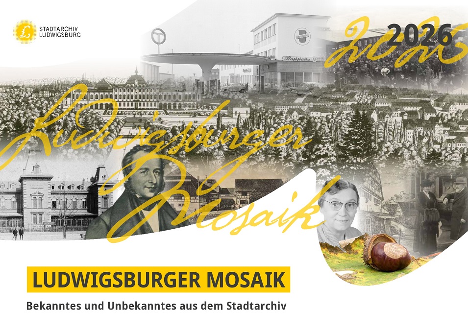 Titelblatt des Archivkalenders, verschiedene, sich mosaikartig treffende Motive