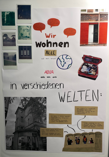 Plakat zur Darstellung unterschiedlicher Wohnformen und Lebensbereiche
