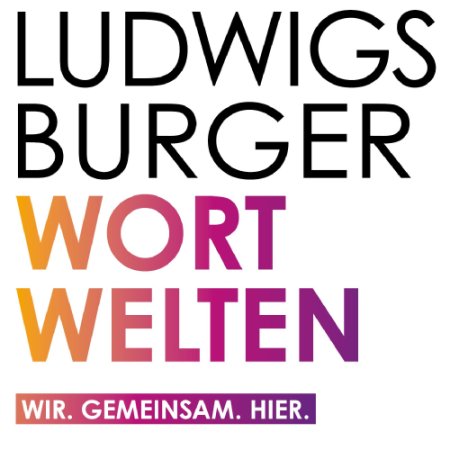 Schwarze Schrift zeigt den Schriftzug "Ludwigsburger". Darunter in bunter Regenbogenschrift steht WORT WELTEN.