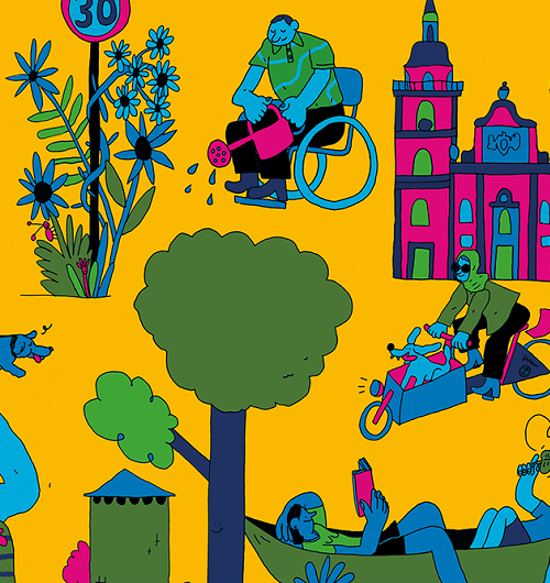 Illustration nach Art eines Wimmelbildes