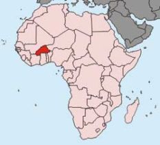Landkarte Afrikas mit rot eingezeichneter Lage von Burkina Faso