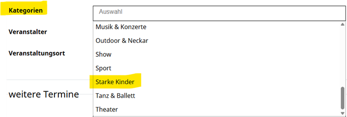 Wählen Sie beim Eintrag die Kategorie Starke Kinder