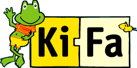 Grüner Frosch neben dem KiFa-Logo