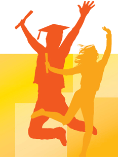 Studierende Schattenriss von Studierenden die hochspringen