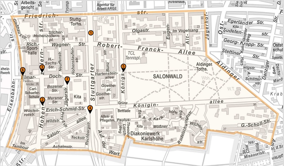 Karte virtueller Stadtteilspaziergang in der Südstadt