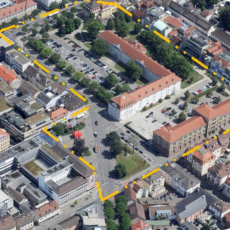 Luftaufnahme Projektgebiet ZIEL mit Arsenalplatz, Schillerplatz und Zeughausplatz