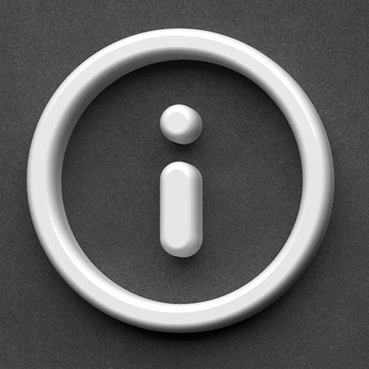 Buchstabe i symbolisch für Information in weiß, in einem Kreis, vor dunkelgrauem Hintergrund