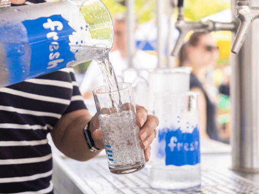 Wasser wird in Glas eingefüllt