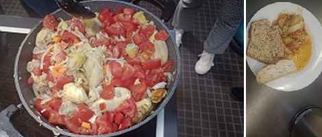 Chakhokhbili im Topf und auf einem Teller serviert