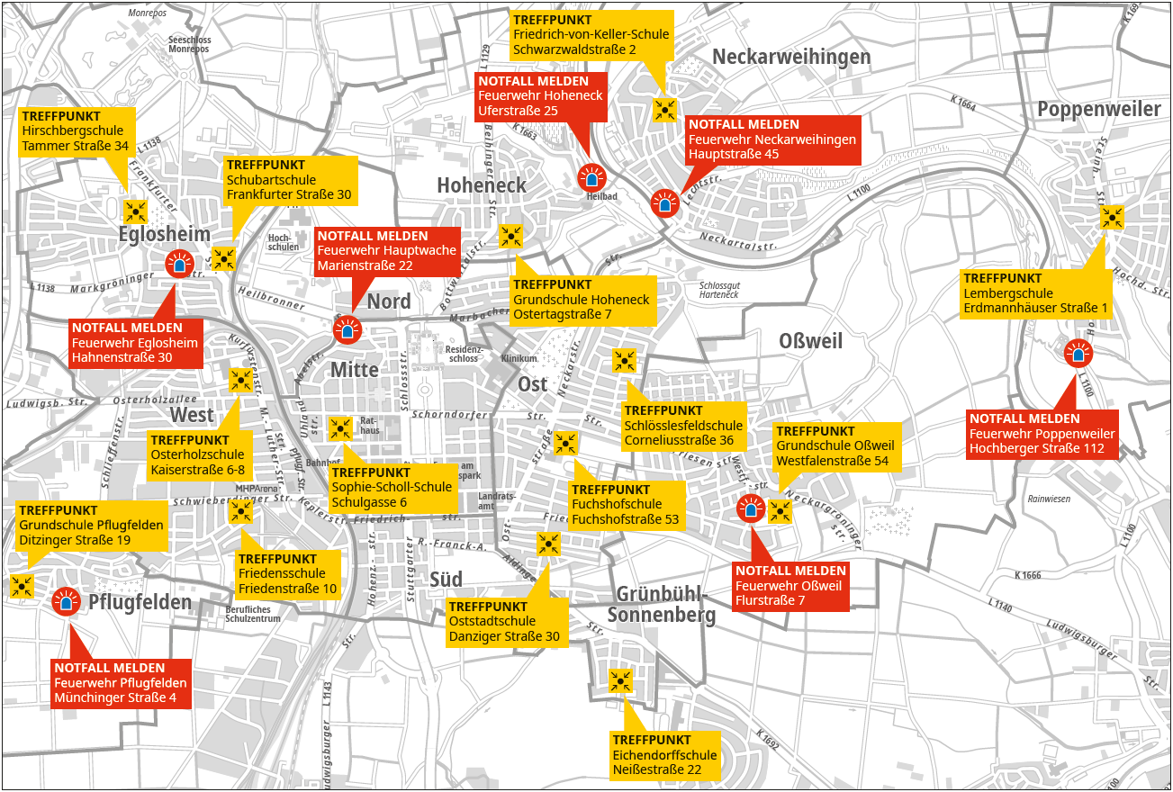 Treffpunkte und Anlaufstellen für Notfälle