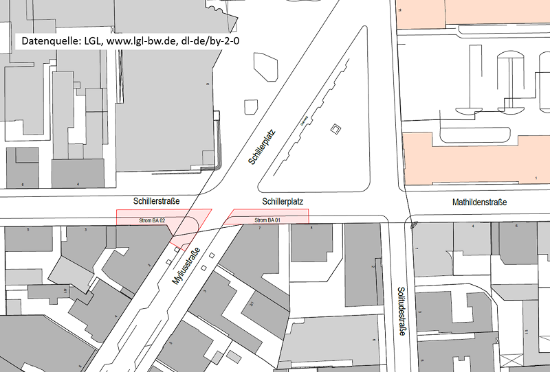Skizze Baustellenbereich Schillerstraße und Schillerplatz
