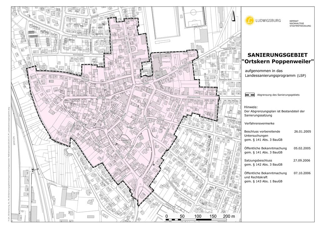 Lageplan Sanierungsgebiet "Ortskern Poppenweiler"&nbsp;