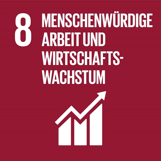 Logo SDG 8 zur Seite Menschenwürdige Arbeit und Wirtschaftswachstum SDG 8